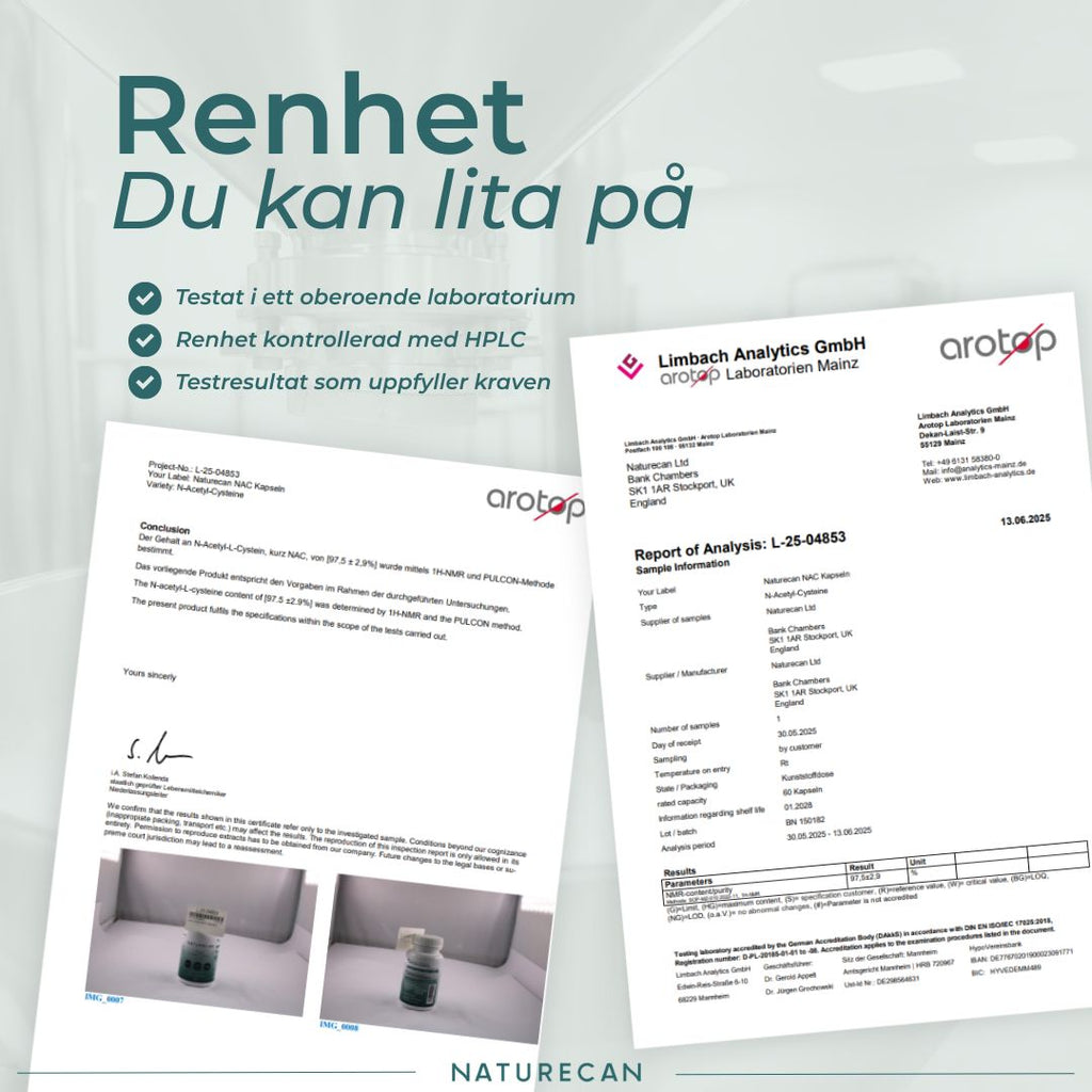 NAC kapslar renhet