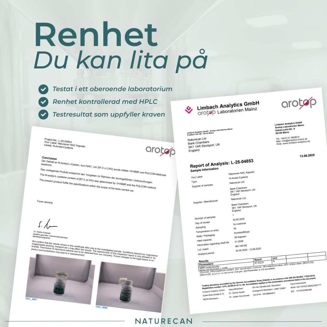NAC kapslar renhet
