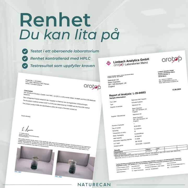 NAC kapslar renhet